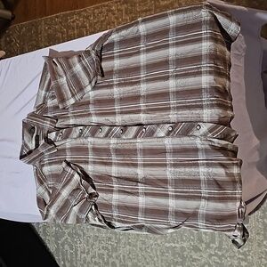 J Ferrar Short Sleeve Mens Button Up Big & Tall 3XLT Brown Plaid Floral Pattern